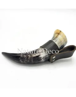 Drinkhoorn koe gepolijst met riemhouder 7 x 25cm