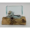 Glas op hout vierkant klein