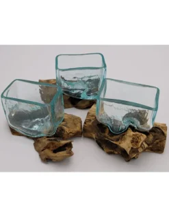 Glas op hout vierkant klein